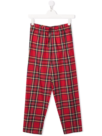 Mc2 Saint Barth Teen Hypo Checked Straight Trousers In Red