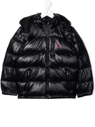 Ralph Lauren Logo-embroidered Feather-down Hooded Jacket In 黑色