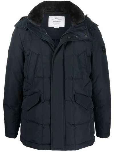 Woolrich Hooded Padded Down Coat In Blue