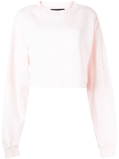 La Detresse Distressed Cropped Sweatshirt In Pink