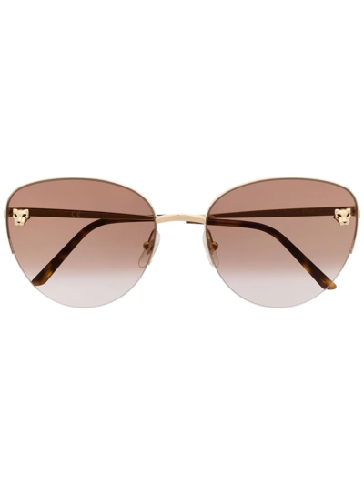 Cartier Panther Head-detail Sunglasses In Gold