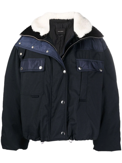 Isabel Marant Dellazia Shearling-trimmed Padded Shell Bomber Jacket In Black