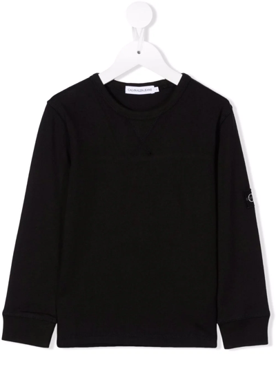 Calvin Klein Logo-patch Cotton Sweatshirt In 黑色