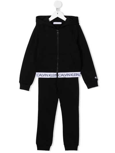 Calvin Klein Kids' Logo Tape Cotton Tracksuit In 黑色