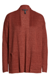 Eileen Fisher Organic Linen Delave High-collar Cardigan In Deep Terracotta