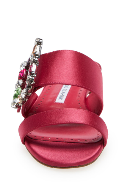 Manolo Blahnik Verda Crystal Buckle Slide Sandal In Pink