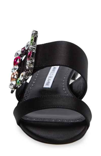 Manolo Blahnik Verda Crystal Buckle Slide Sandal In Black