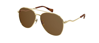 Gucci Gg0969s 002 Aviator Sunglasses In Brown