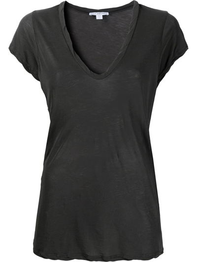 James Perse U-neck Cotton T-shirt In Black