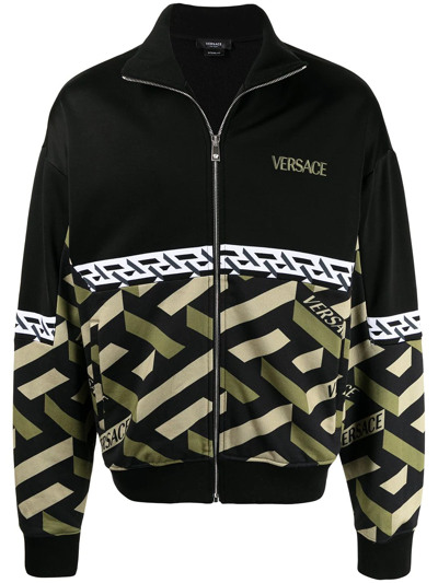 Versace La Greca-print Jersey Track Jacket In Black