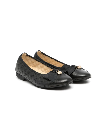 Andanines Kids' Bow Detail Quilted Ballerinas In Black