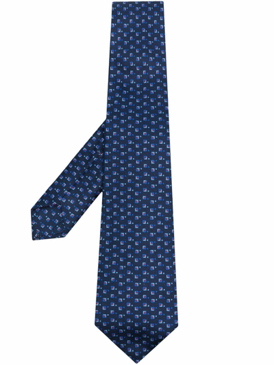 Kiton Geometric-print Silk Tie In Blue