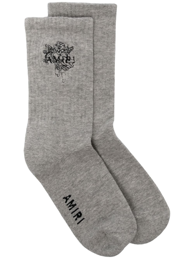 Amiri Cherub-embroidered Socks In Grey