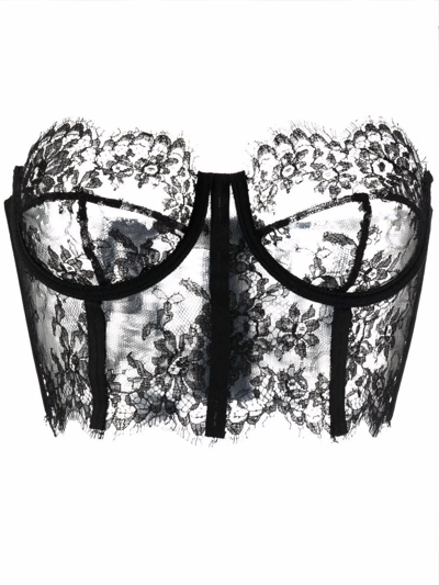Dolce & Gabbana Sheer Floral Lace Scallop-trim Bustier Top In Black
