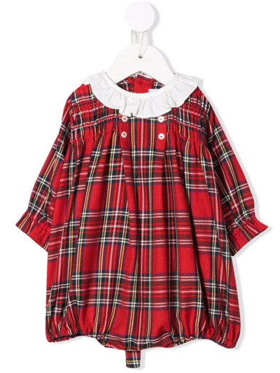 Siola Babies' Tartan-print Ruched Romper In Red