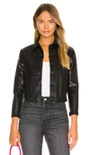 L Agence Janelle Glittered Coated Denim Jacket In Saturated Black Coated