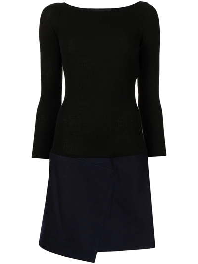 Paule Ka Draped Wool Wrap-skirt Dress In Black