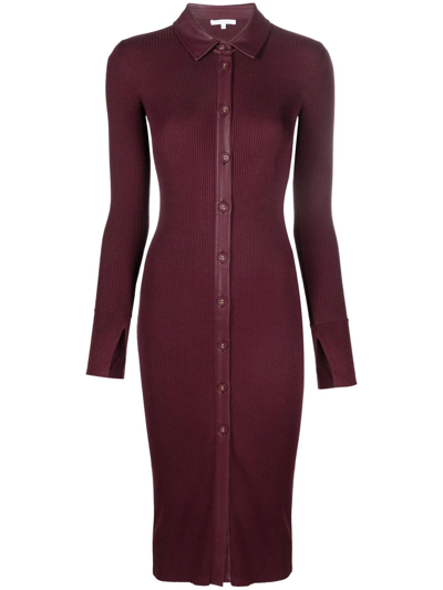 Patrizia Pepe Ribbed-knit Buttoned Dress In Purple