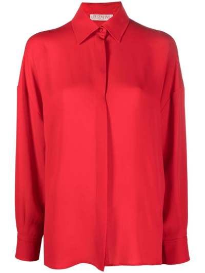 Valentino High-low Panel Shirt In Red