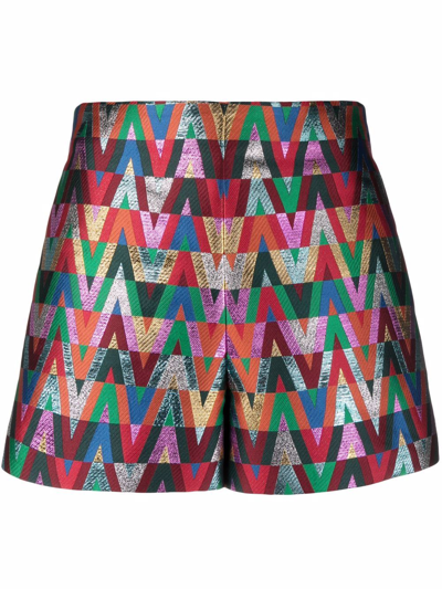 Valentino Metallic V Logo Jacquard Shorts In Multicolor