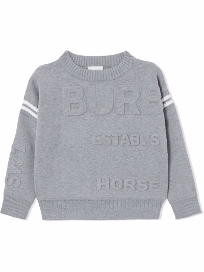 Burberry Kids' Horseferry Logo压纹针织毛衣 In Grey