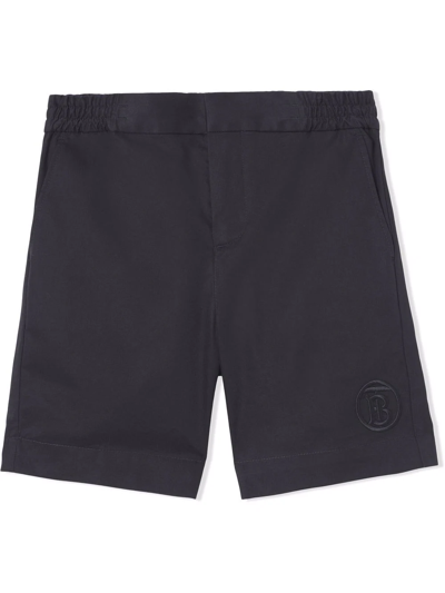 Burberry Kids' Boy's Leonard Tb Embroidered Chino Shorts In Black