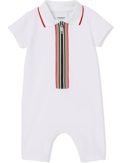 Burberry Babies' Icon 条纹polo领连体短裤 In White