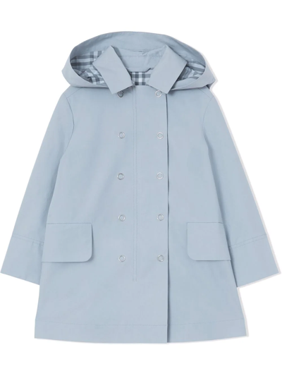 Burberry Kids' 可拆卸连帽风衣 In Shale Blue