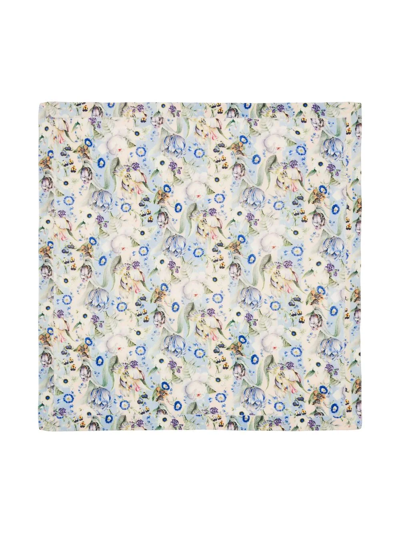 Burberry Floral Wool Blanket In Blue