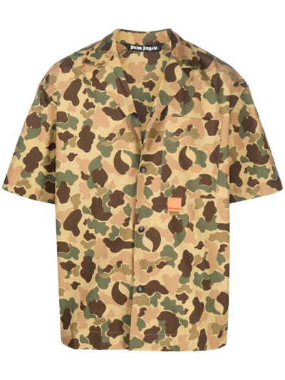 Palm Angels Camouflage-print Short-sleeve Shirt In Brown