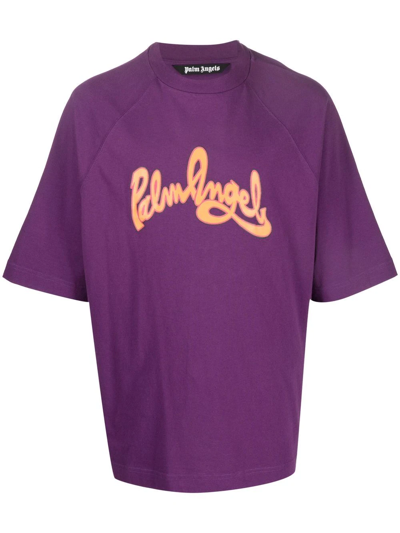 Palm Angels Seasonal Logo Crewneck T-shirt In Purple
