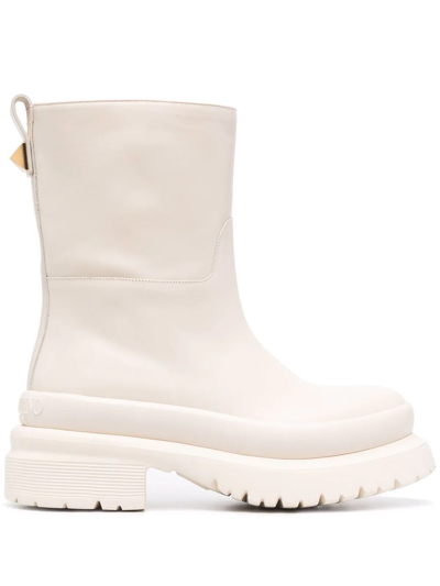 Valentino Garavani 50mm Roman Stud Leather Combat Boots In Bone