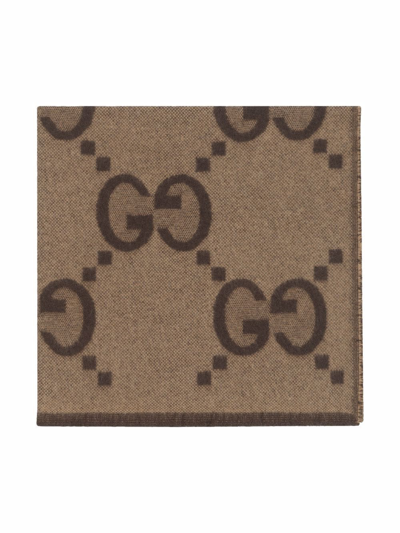 Gucci Gg-motif Cashmere Blanket In Brown