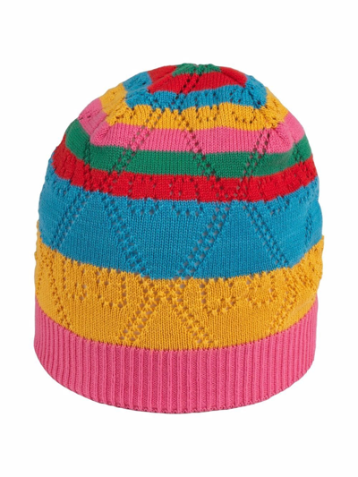 Gucci Kids Wool Gg Logo Striped Hat In Fuchsia