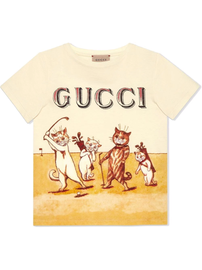 Gucci Kids' Cat 印花t恤 In Sunkissed/mc