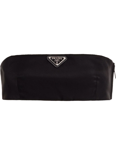 Prada Strapless Brand-plaque Recycled-polyamide Top In Black