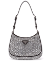 Prada Cleo Crystal-embellished Shoulder Bag In Silver