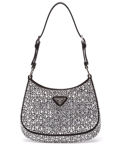 Prada Cleo Crystal-embellished Shoulder Bag In Silver