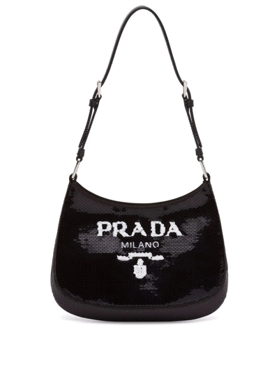 Prada Cleo Sequin-embellished Shoulder Bag In Black