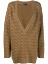 Jejia V-neck Jacquard Sweater In Brown