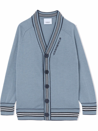Burberry Kids' Icon Stripe-detail Button-front Cardigan In Blue