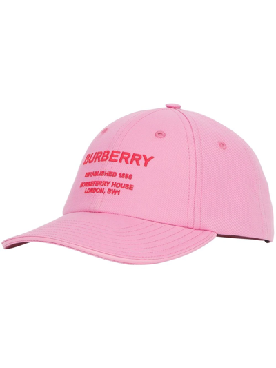Burberry Horseferry 图案斜纹布棒球帽 In Pink