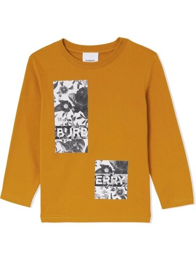 Burberry Kids' Floral Wallpaper Logo-print T-shirt In Braun