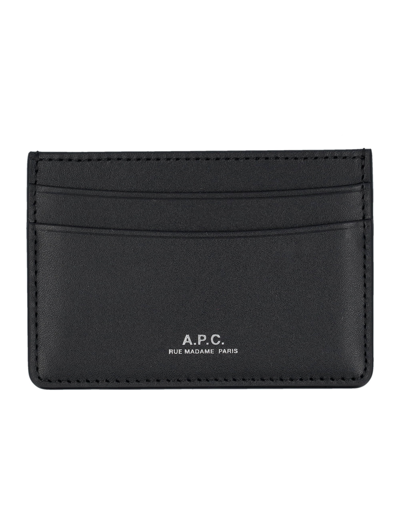 Apc A.p.c Mans Black Leather Card Holder With Logo