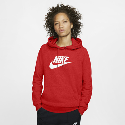 Nike Sportswear Essential Women's Fleece Pullover Hoodie In Chile Red,heather,white