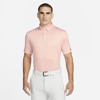 Nike Dri-fit Player Men's Striped Golf Polo In Crimson Bliss,pure,brushed Silver