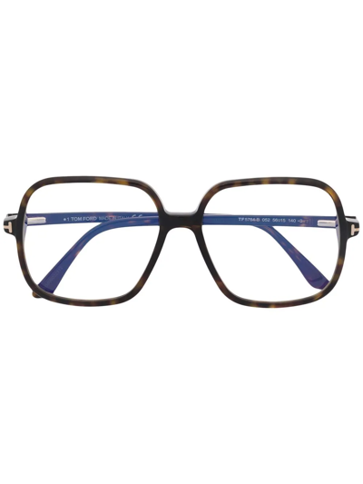 Tom Ford Tortoiseshell-effect Square Glasses In Braun