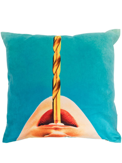 Seletti Drill-print Cushion (50x50cm) In Blau