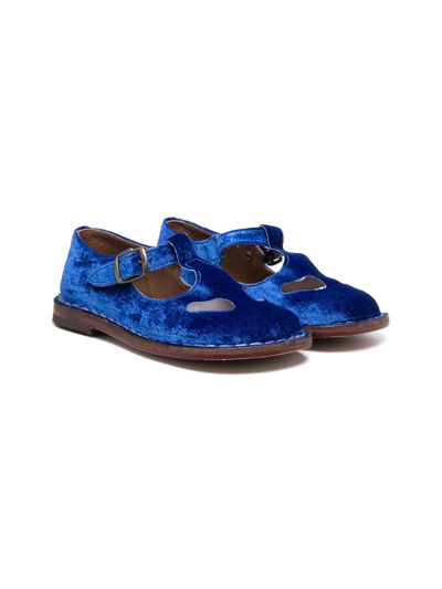 Pèpè Kids' Velvet Cut-out Sandals In Blue