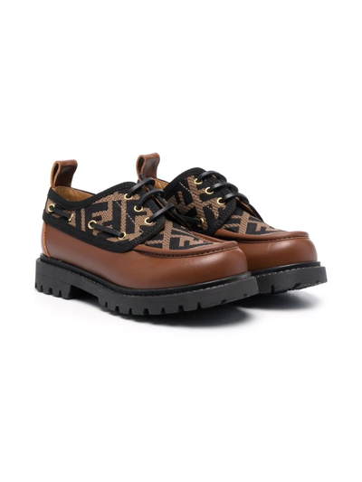 Fendi Kids' Ff-logo Lace-up Shoes In Brown